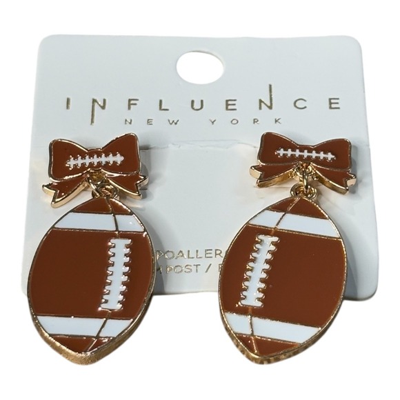 Influence New York Jewelry - Football Earrings Bow Accent Dangle Drop Sporty Cute Fun New